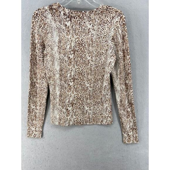 DIANE VON FURSTENBERG Sweater Womens Sz‎ S Brown Cream Animal Metallic Pullover - Picture 6 of 7